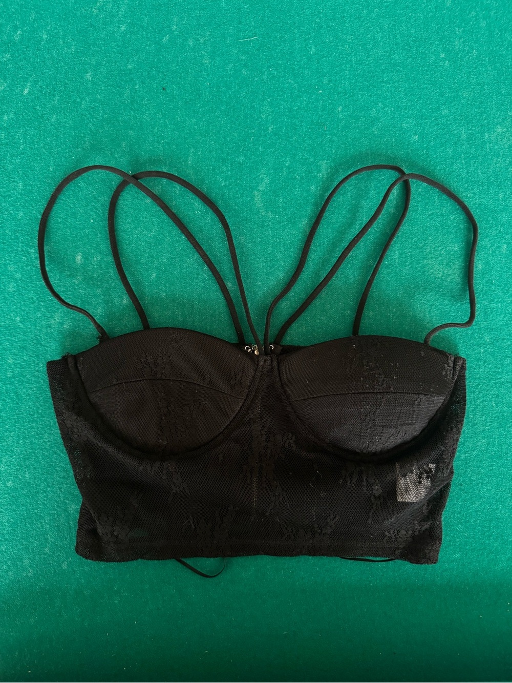 Black Lace Bustier Crop Top with Double Straps